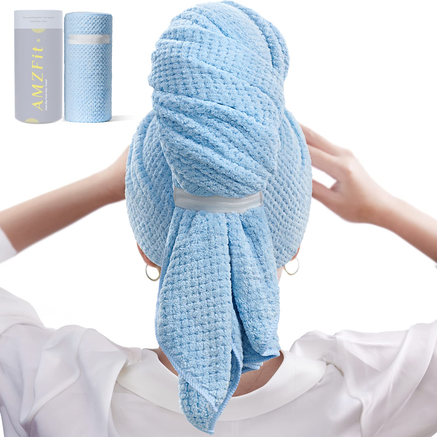 Ado Zipangu Scarf Towel ② AMZFit Large Microfiber Hair Towel Wrap for Women, Super Absorbent